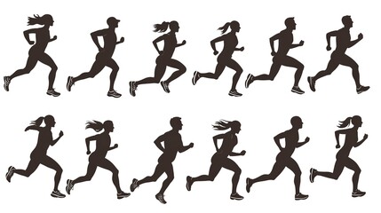 Wall Mural - set of runner man woman silhouette sport illustration running vector jogging athlete run adult competition girl marathon set race athletic exercise fitness group on white background 