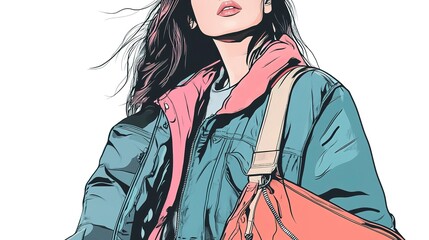 Canvas Print - woman in a jacket Modern Urban Style - Jacket and Messenger Bag Illustration on white background 