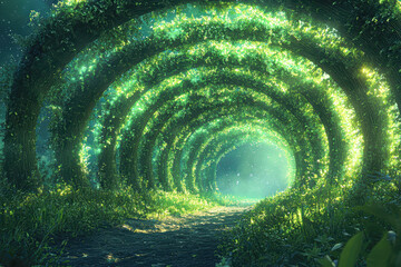Wall Mural - A green tunnel with trees and vines