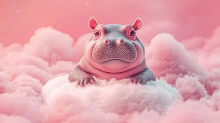 Sticker - Cute Hippopotamus in the Clouds.