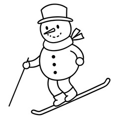 Sticker - Snowman Skiing Downhill - Vector Art