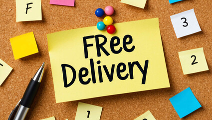 Wall Mural - Free delivery word written on a note sticky on corkboard