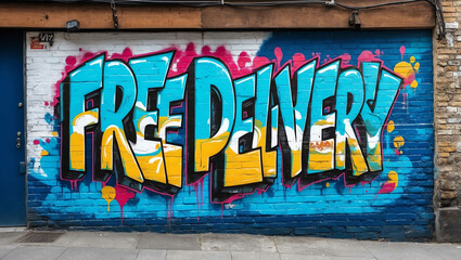 Free delivery grafitti art design on a wall in street