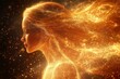 © Leo - Woman dissolving into fiery glowing particles symbolizing transformation imagination and power in a surreal conceptual setting