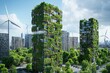 © sengah - Futuristic green eco friendly high rise buildings covered in lush vegetation and surrounded by wind turbines