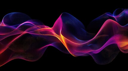 Wall Mural - Abstract representation of sound waves visualized as bright, flowing neon curves.