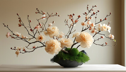 Elegant flower arrangement against a beige wall