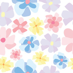 Wall Mural - transparent looking cute flowers seamless pattern. Hand drawn colorful flowers seamless pattern.