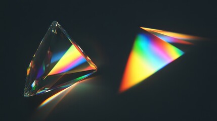 Wall Mural - Floating prisms casting rainbow reflections on a matte, black background.