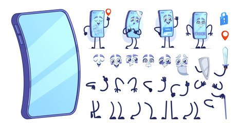 Wall Mural - Creative Animation Set Featuring Various Animated Smartphone Characters with Interchangeable Faces And Arms