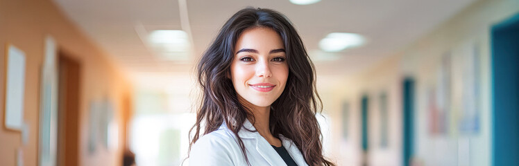 Poster - Confident Female Executive in Hospital Office Displaying Leadership and Expertise