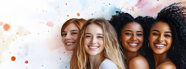 A group of women from diverse ethnicities are smiling, showcasing diversity and the beauty in different skin tones