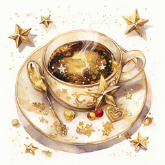 Sticker - A cup of coffee with a heart drawn on it sits on a white plate. The coffee is topped with a sprinkle of nuts, giving it a cozy and comforting appearance. Concept of warmth and relaxation