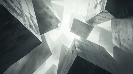 Wall Mural - Sharp-edged geometric forms floating in a weightless, digital void.