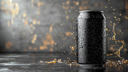 Wall Mural - A cold can of beverage with condensation and a splash of liquid.