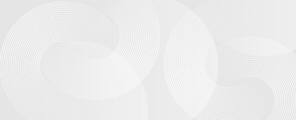 Wall Mural - Abstract white glowing geometric lines on gray background. Modern shiny blue circle lines pattern. Futuristic technology concept. Suit for cover, poster, banner, brochure, header, website vector