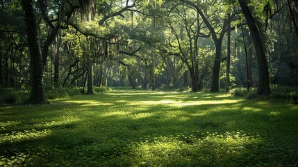 Poster - Sunlight Dappled Through Lush Green Forest