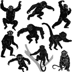 Wall Mural - set of nine monkeys isolated on white