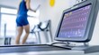© ELIJA - A patient engages in a stress test, running on a treadmill while a monitor displays vital signs in a clean, bright cardiology clinic designed for health assessments