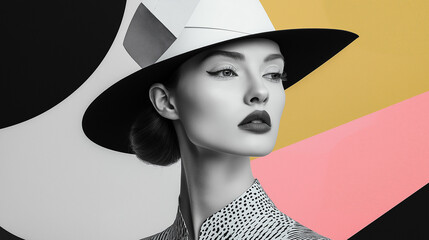 Poster - Contemporary minimal fashion with geometric shapes, subtle textures, and a monochrome graphic design style