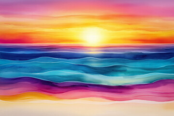 Sticker - Sunset Background In Watercolor