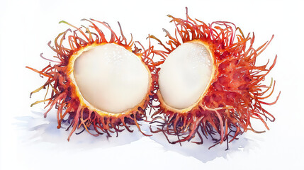 Fresh rambutan fruit with vibrant red skin and white flesh, a delicious tropical treat, perfect for healthy snacks and desserts.