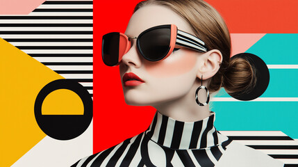 fashion paired with modern graphic design, featuring clean lines, geometric patterns, and vibrant accents A blend of fashion and modern graphic design with clean typography, bold graphics, and innovat