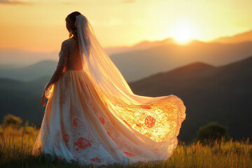 Wall Mural - Woman Dancing At Sunset