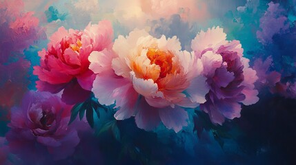 Illustration of peony flowers, A bouquet of beautiful peonies for design