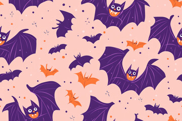 Wall Mural - Halloween bats seamless pattern background for horror night holiday, cartoon. Halloween trick or treat party decoration pattern.