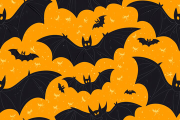 Wall Mural - Halloween bats seamless pattern background for horror night holiday, cartoon.