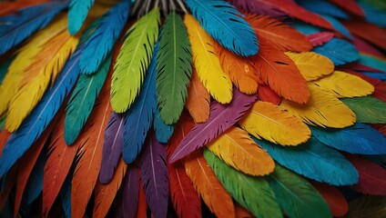 Wall Mural - Colorful parrot feathers arranged in a fan.