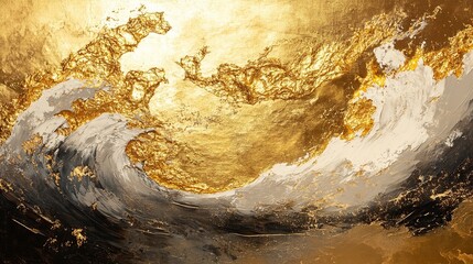 Wall Mural - a dynamic wave with golden accents, evoking movement and energy.
