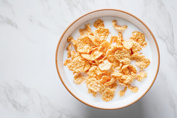 Poster - Fresh Start with Healthy Cereal and Milk on White Marble Background