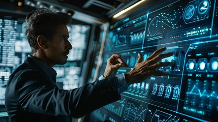 Man Interacting With Futuristic Digital Interface