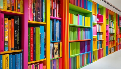 Vibrant Wall of Books Displaying an Abundant Collection of Literature and Knowledge