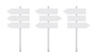 © jackreznor - Three white street signs with arrows pointing in different directions