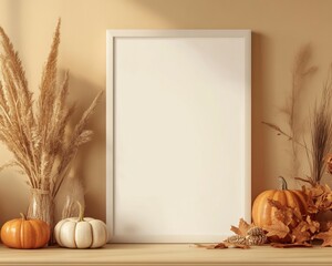 white poster mockup pumpkin decoration