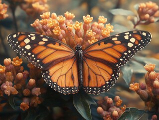 a stunning monarch butterfly rests on brightly colored flowers, epitomizing the vibrant, ephemeral b