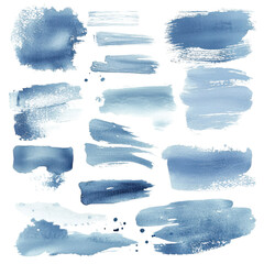 A collection of elegant blue watercolor brush strokes for creative design projects and backgrounds.