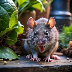 vicious rat in a garden displaying aggressive behavior during daylight hours. generative ai