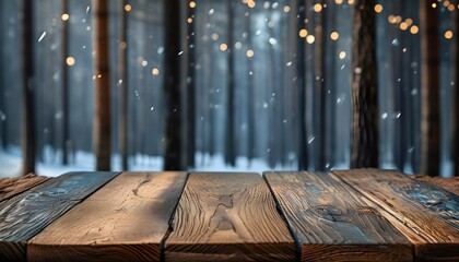 Wall Mural - Rustic Christmas Background with Wooden Planks and Dark Forest Textures