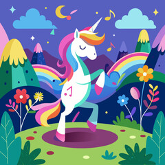 Wall Mural - A vector illustration of  a unicorn dancing with joy