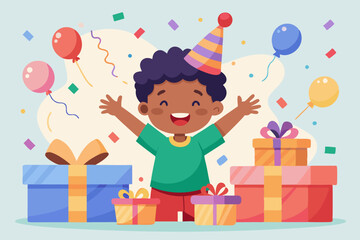 Wall Mural - A vector illustration of a joyful child celebrating birthday