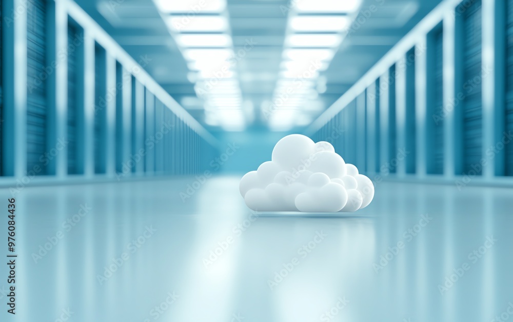 A conceptual representation of cloud technology within a modern data center, showcasing innovation and digital storage solutions.