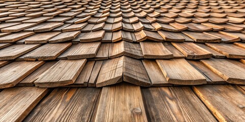 Close up of the rough texture of a wooden tile roof