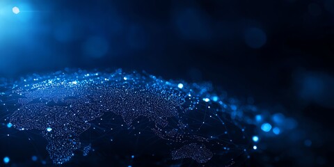 A stunning blue world map with glowing dots, symbolizing connectivity and technology in a digital landscape.