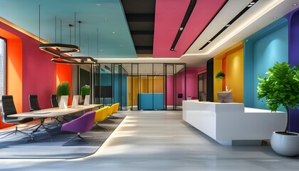 Wall Mural - Vibrant Modern Office Lobby Inspiring Collaboration and Networking Among Business Professionals