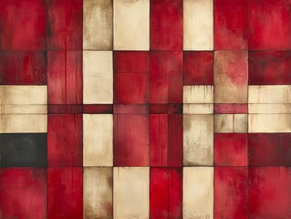 Poster - A modern geometric abstract featuring red and beige squares arranged in a visually striking grid pattern, embodying balance and aesthetic harmony.