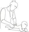 © nasharaga - One continuous single drawing line art flat doodle mother, massaging, newborn, doctor, people, lifestyle, horizontal, care. Isolated image hand draw contour on a white background